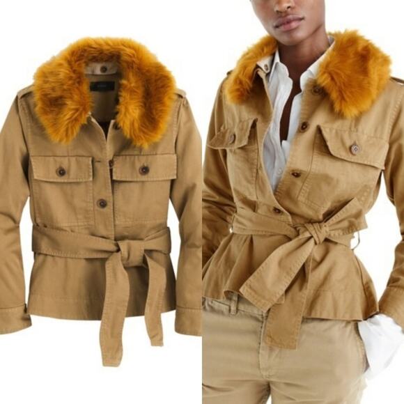 J. Crew Peplum chino jacket with faux fur collar size medium - Picture 1 of 9